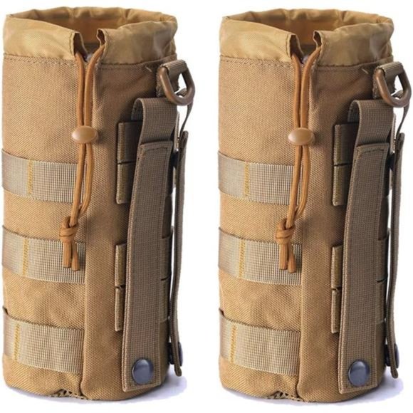 Set of 2 Water Bottles Pouch Bag, Tactical Drawstring Molle Water Bottle - Picture 1 of 5